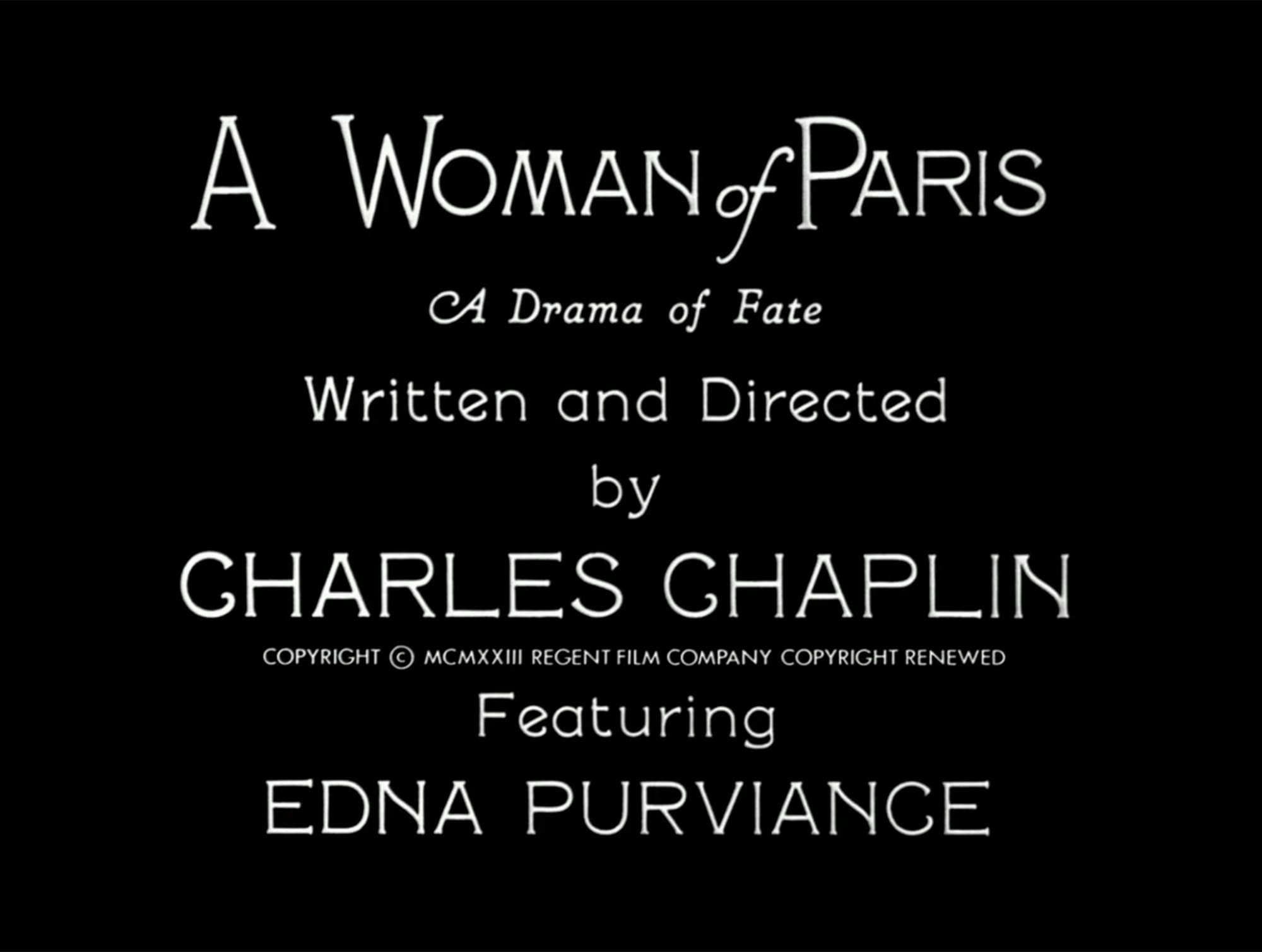 巴里の女性 A Woman of Paris: A Drama of Fate